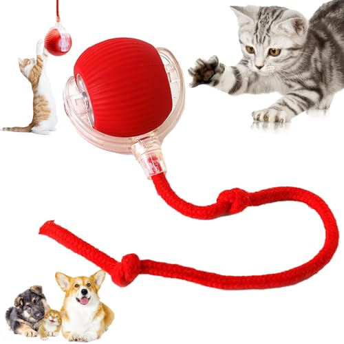 Interactive Cat Toy Ball, Luoqun88 Electric Automatic Cat Toys for Indoor Cats, Moving Cat Toys - Simulates Bird Calls, USB Rechargeable, Automatic Cat Toy Ball For All Floors & Carpet Available (Red)