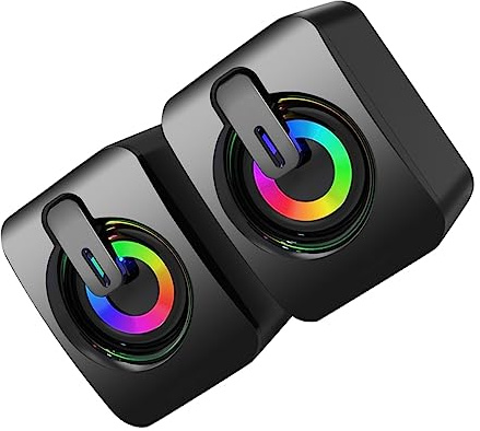 SHINEOFI 1 Paio Altoparlanti Cablati con LED Colorati Casse Acustiche Stereo per Computer e Laptop Subwoofer e Compatibilità Audio con Portatile per e Bar