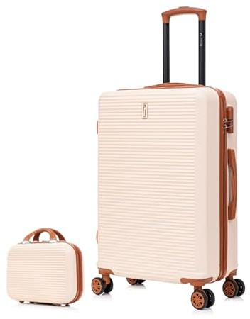 CELIMS - Maleta Mediana de Viaje con Neceser Neceser 30cm Rígida con 4 Ruedas Ligera Facturación 20kg 65cm | Cerradura Integrada | Maleta Mediana con 4 Ruedas 65cm | Crema