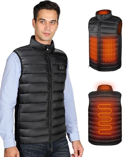 WUEAOA Veste Chauffante Homme, Gilet Chauffant Homme Avec Batterie Incluse 10000mah, Gilet Chauffant Electrique,3 Niveaux De TempéRature,IdéAle Pour Travail ExtéRieur, Randonnée, PêChe, Hiver