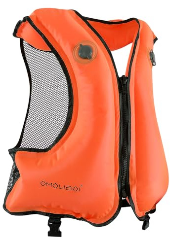 FORWEWAY Adult inflatable buoyancy aid vest,fit 100 kg & 150-200 cm adjustable dual air chambers and high visibility. Suitable for kayakin,surfing,diving.