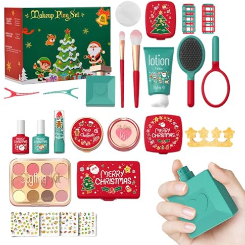 Kit Trucchi Finti per Bambini | Set Cosmetici Giocattolo Natale Regalo Bambina - Kit Makeup Pretend per Scuola Materna, Bambine 3-5 Anni, Asilo, Regalo Calza Natalizia e Festa di Compleanno,Natale