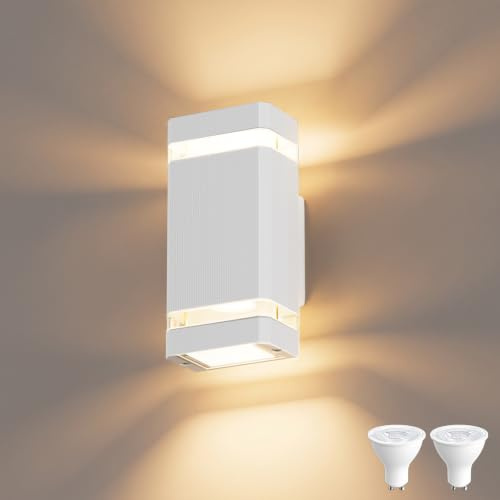 Aipsun Vägglampa inomhus/utomhus, IP65 utomhusbelysning vägglampa GU10 Up Down 3 000K, LED vägglampa - belysning garage | vit