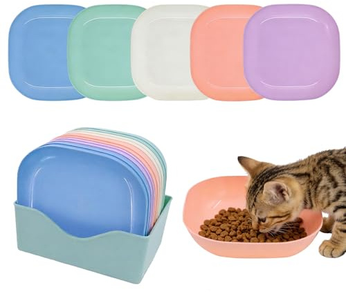 10Pcs Cat Food Bowl, Kitten Bowls Shallow Cat Dishes with Base