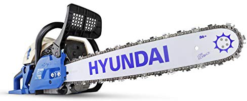 Hyundai Benzin Kettensäge 62cc 50,8cm Bar Easy Start mit 2 Ketten und Tragetasche, blau, HYC6220