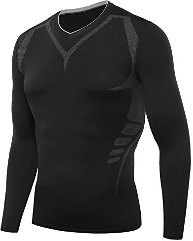 AMZSPORT Långärmad herrtröja med kompressionströja som springer baslager, Svart-8203, XXL