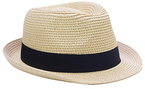 Yosang Summer Foldable Panama Fedora Straw Hat for Kids Short Brim Beach Sun Hat (Beige)
