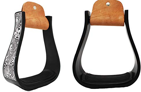CHALLENGER 5 Wide Western Black Engraved Aluminum Horse Stirrups 51177