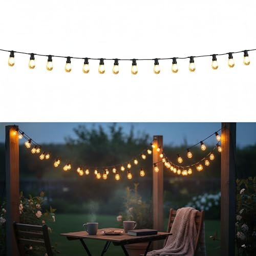 YASTA Catena Luminosa Nera da Esterno 10 Metri con 20 Portalampade E27 Stringa Porta Lampadine IP65 per Lampade Vintage Cavo Decorazioni Giardino, Terrazzo, Patio, Gazebo