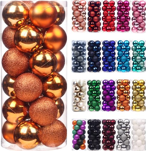 Emopeak 24Pcs Christmas Balls Ornaments for Xmas Christmas Tree - Mini Shatterproof Christmas Tree Decorations Hanging Ball for Holiday Wedding Party Decoration (Orange, 1.2-3.1CM)