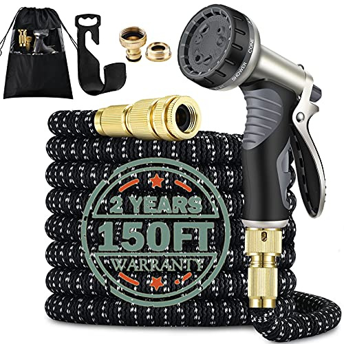 Hose Pipe,150FT Garden Hose,Expandable Hoses,Water Hosepipe with Double Latex Core Pipe/Solid Brass Fitting/Metal Hose Pipe Spray Gun Nozzle,Magic Hose for Gardening/Floor/Yard/Pet Washing