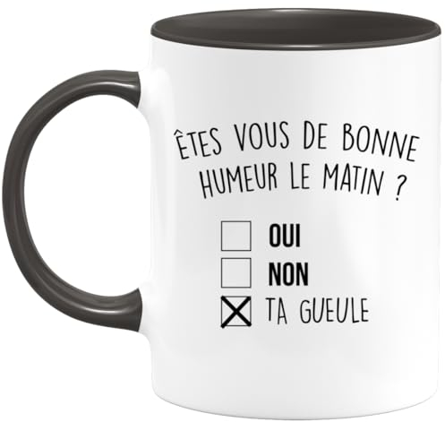 quotedazur Café-Croissant - Mug Personnalisé Humour Êtes- Vous De Bonne Humeur Le Matin Oui Non - Cadeau Noël Original Drôle Anniversaire Tasse Collègue Homme Femme - Noir/Céramique