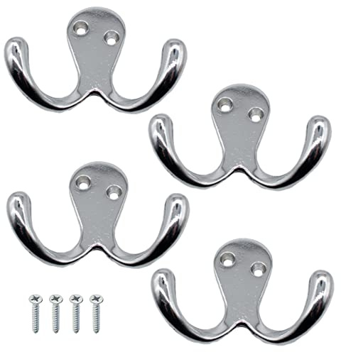 EAI Double Robe Hook for Coats Bath Towels 55x76mm Pack of 4 (Polished Chrome)