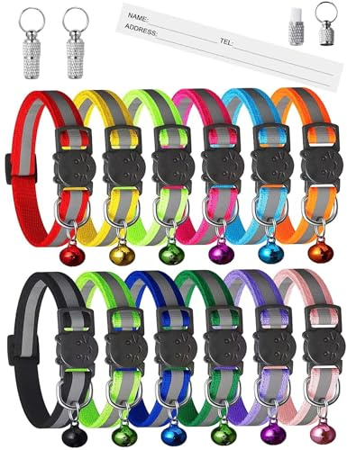 Extodry 14 Pack Set Kitten Collars Breakaway with Bells,Reflective Safety Cat Collar,Ideal for Puppy, Girl Boy Cats,with Name Tag,Adjustable for Small Animal,Pet Supplies(12 Colors & 2 ID Tags)
