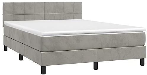 vidaXL Boxspringbett mit Matratze Doppelbett Polsterbett Bett Hotelbett Bettrahmen Bettgestell Lattenrost Schlafzimmerbett Hellgrau 140x200cm Samt