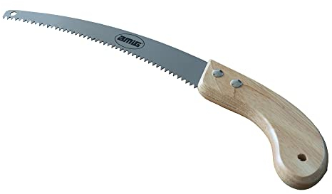 Amig - Serrucho de Poda - Hoja Curva de Acero 300 mm - Mango Curvo Ergonómico de Madera - Sierra de Mano de Acero con Ligera y Cómoda para Cortar Ramas y Troncos