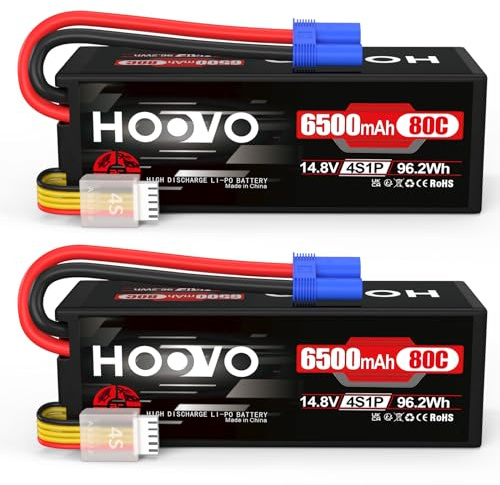 HOOVO 4S Lipo Battery 14.8V 6500mAh 80C RC Battery EC5 Plug Hard Case for RC Car Truck Buggy RC Quadcopter Helicopter Airplane Racing Drone (2 Pack)
