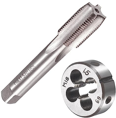 Saipor M18 X 1,5 Metrisch Gewindeschneid und Gewindeschneideisen M18 X 1,5mm HSS Gewindebohrer und Schneideisen, Rechtsgewinde Feingewinde Schneider, Gerade Geriffelt Gewindeschneider