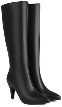 Botas Altas hasta La Rodilla con Tacón De Aguja para Mujer Punta Puntiaguda Cremallera Lateral Botas Larga,Negro,36 EU