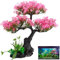 Aquarium Tree Plants Decorations, Artificial Cherry Blossom Tree Grass Set Plastic Plants for Fish Tank Accessories, Fish Tank Decorations