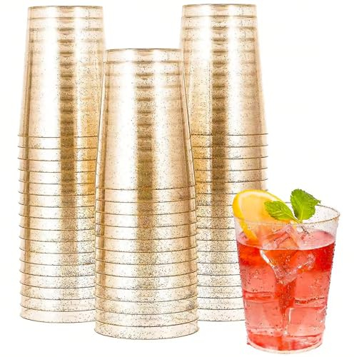 Mauepersu 50 vasos de plástico con plata, 280 ml, vasos de plástico reutilizables, elegantes copas de vino para fiestas, champán, cerveza, cócteles, martini, refrescos, postres (9,5 x 7,5 cm)