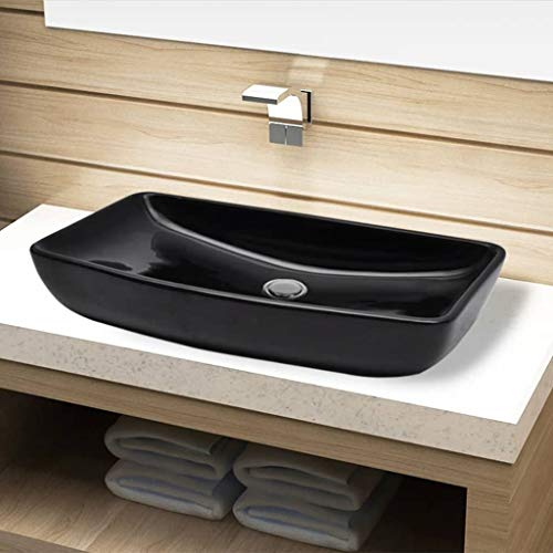 Keramik Waschbecken, LAPOOH Aufsatzwaschbecken, Waschtisch, Aufsatzwaschtisch, Wash Basin, Badmöbel, Bathroom Sink, schwarz rechteckig