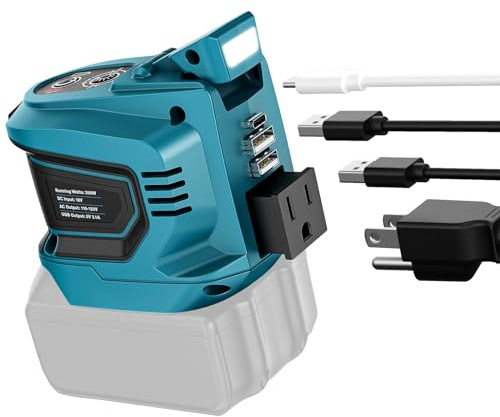 Ecarke 200W Portable Power Inverter Compatible with Makita 18V Battery, DC 18V to AC 110V Power Station with 1 AC Outlet, 2 USB, 1 Type-C & LED Light, for Outdoor Emergency Use (No Battery)