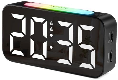 HOMVILLA Sveglia Digitale da Comodino con Ampio Schermo LED, Luce Notturna a 9 Colori, 2 Allarmi, Snooze, Luminosità e Volume Regolabili, Orologio Alimentato a Corrente con Adattatore e Cavo