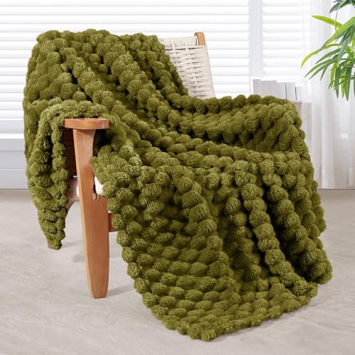Whale Flotilla Throw Blanket for Sofa with Expanded 3D-Jacquard Pattern, 130x150 CM Fuzzy Soft Cozy Exquisite Blankets or All Season, Warm and Fluffy, Olive