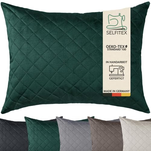 Selfitex 60x80 cm, XXL Sofakissen, samtiger Velours Bezug, inkl. Füllkissen, weiche Oberfläche mit Prägemuster, hohe Stoffdicke, wasserabweisend, luxuriöser Glanz, weiches Dekokissen (Grün)