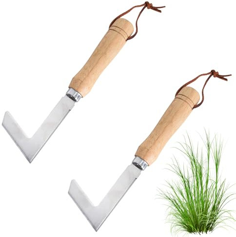 2 rascadores de malezas con mango de madera, rascador de malas hierbas de acero inoxidable, limpiador de juntas, rascador de malas hierbas de acero inoxidable, mango de madera, adecuado para la