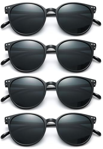 Dwenarry Lunettes de Soleil Ovale Noir Rétro Femmes Lot de Lunettes Set Mode Vintage Petite Cateye Sunglasses Pour Femme Homme,4 Pièces