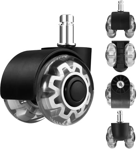 5 Piezas Ruedas silla oficina goma, Ruedas para sillas oficina 11 x 22 mm, 360 grados, Silencioso, Seguro, Duradero, para Parquet Alfombras laminado y azulejos baldosas de cerámica