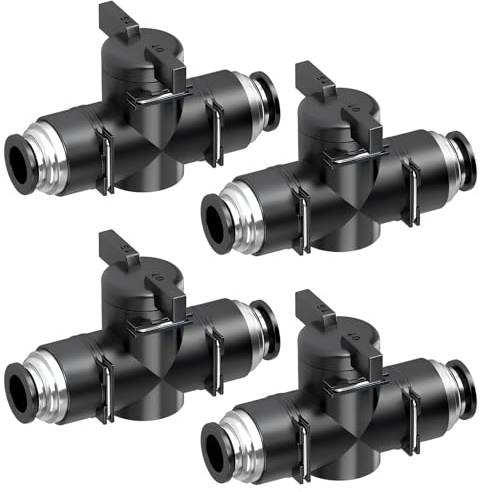 4 Piezas 8mm Conector Neumático con Válvula de Bola Manual Boisseau Raccordo Válvula Bola Neumática Rápido y Estanco para Sistemas de Aire y Agua Conexión Rápida de Mangueras con Control de Flujo