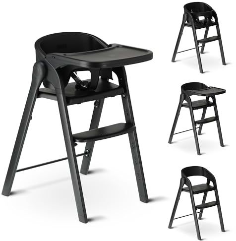 Deryan Trona Evolutiva para Comida para Niños desde 6 meses a 4 años (max. 110 kg), Trona con Asiento Lavable, Arnés de 3 Puntos y Bandeja Desmontable, Cierre Compacto, Ligera (Negro)