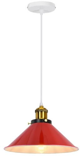 PETITES ECREVISSES Lampadario a sospensione Vintage industriale, Moderno Lampada da soffitto E27 Plafoniera in Metallo Ø22cm Grigio Paralume per Sala Cucina Camera da Letto (Rosso - 1 lampada)