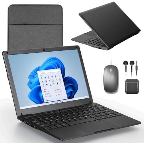 G-Anica Ordinateur portable win 11, 8 Go de RAM et 128 Go de ROM, Processeur Celeron Dual-Core, Netbook 10 pouces avec WiFi, Mini-ordinateur livré avec sacoche, souris, casques audio et tapis de souri