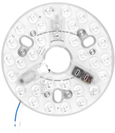 HOMTRAK Kit de Recambio Luz LED 15W para Ventilador de Techo 5.3, Panel Redondo 3CCT 3000/4200/6500K con Memoria, Base de Aluminio 85–265V, Repuesto Universal para Modernizar Lámparas y Ventiladores
