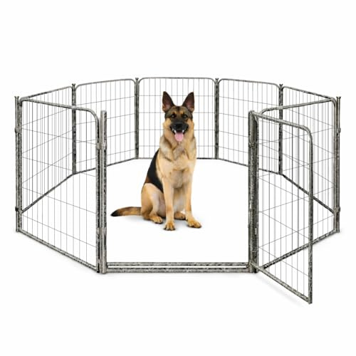 Kozy Kennels Dog Play Pen for Indoor Use - 40'', 8 Panels for Medium and Large Size Dogs - Portable Grey Playpen Kennel for House or Garage - Metal Heavy Duty Pet Fence with Anti-Slip Feet