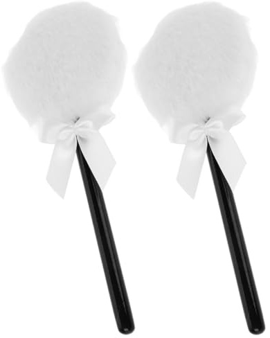 HEALEEP 2pcs Ultra-soft Long Hair Powder Puff with Bow Plush Makeup Applicator for Face and Body Loose Powder White Puff Set for Women’s Beauty and Facial Care
