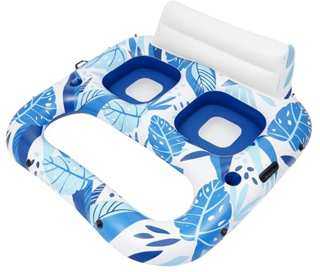 Isla hinchable para 2 personas, PVC, azul cielo y blanco, 165 x 152 x 55 cm, para playa y piscina