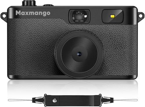 Maxmango D53 Camara Vintage Digital sin Pantalla, Cámara Retro 12 MP para Capturar Momentos Reales, Filtros DIY Descargables, Transferencia USB-C, Tarjeta SD de 8 GB Incluida (Negro)