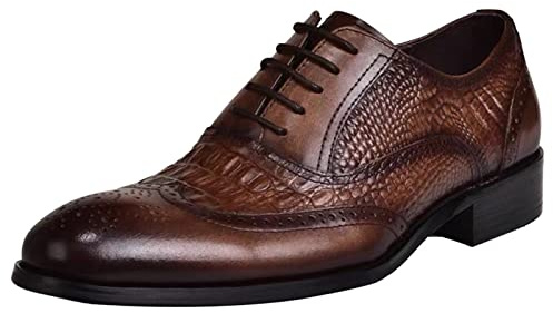 Zapatos clásicos Oxford Brogue para hombre, de piel sintética texturizada, con cordones, zapatos de vestir formales para oficina o boda