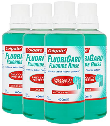Colgate Fluorigard Fluoride Rinse Alcohol Free Mouthwash 400 ml, Daily Cavity Protection, Mint Flavour, Pack of 4