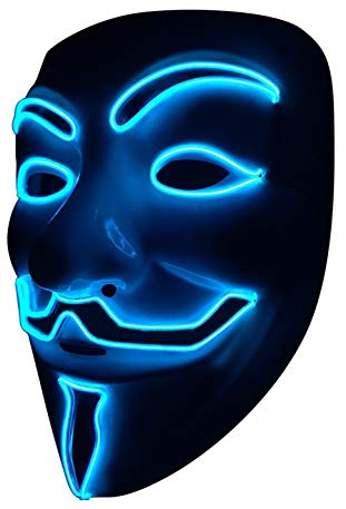 SOUTHSKY LED Maschera Vendetta Maschera EL Wire Light Up per Halloween e le Feste, Cosplay Costume, Accessori Festivi(V-Blu)