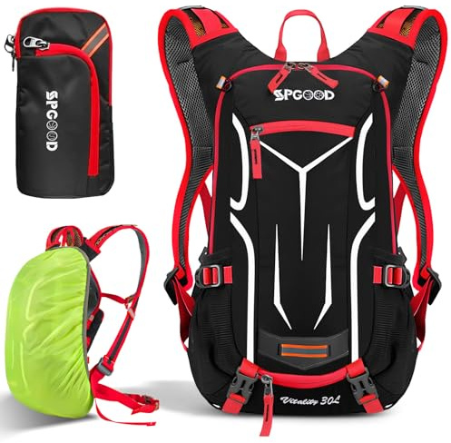 SPGOOD Mochila para bicicleta de 20L/25L/30L (9 colores), impermeable, ultraligera, para hombre y mujer, multifuncional, con protector de lluvia y cubierta para casco, mochila MTB, mochila de montaña