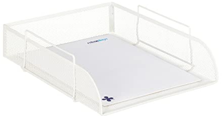 Relaxdays stapelbar dokumenthållare, för DIN A4, galler, brevhållare för kontoret, metall, B x D: 25 x 34 cm, vit