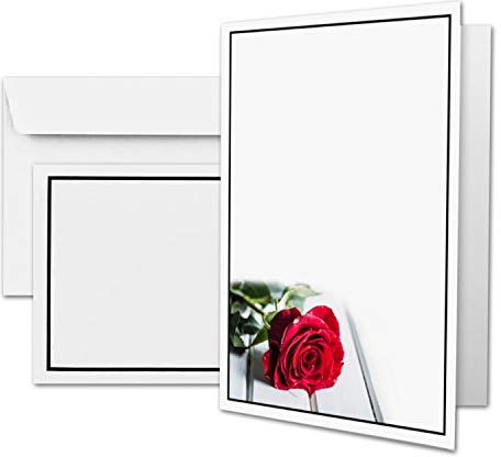 25 biglietti di condoglianze DIN A6 con motivo rosa + buste DIN C6 – cornice nera – 10,5 x 14,8 cm – doppio biglietto – Set condoglianze per ringraziamento, inviti e indicazione lutto