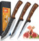 Home Safety Set de Couteaux 3 pièces, Couteau Cuisine 17 cm, Couteau Boucher 18 cm, Couteau à Désosser Filet 14 cm,Couteau de Chef Professionnel avec Manche en Bois pour Barbecue Camping Cadeau