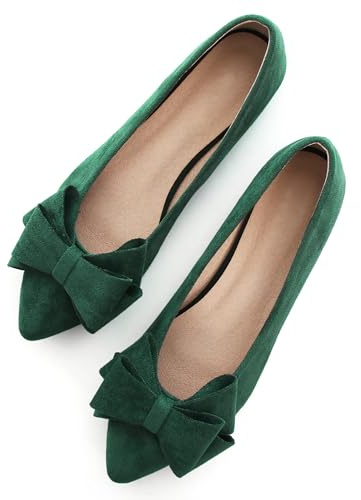 Sailing LU Ballerines Plates à Bout Pointu pour Femme - en Daim - À Porter au Travail, E-Christmas Vert-8232, 38.5 EU